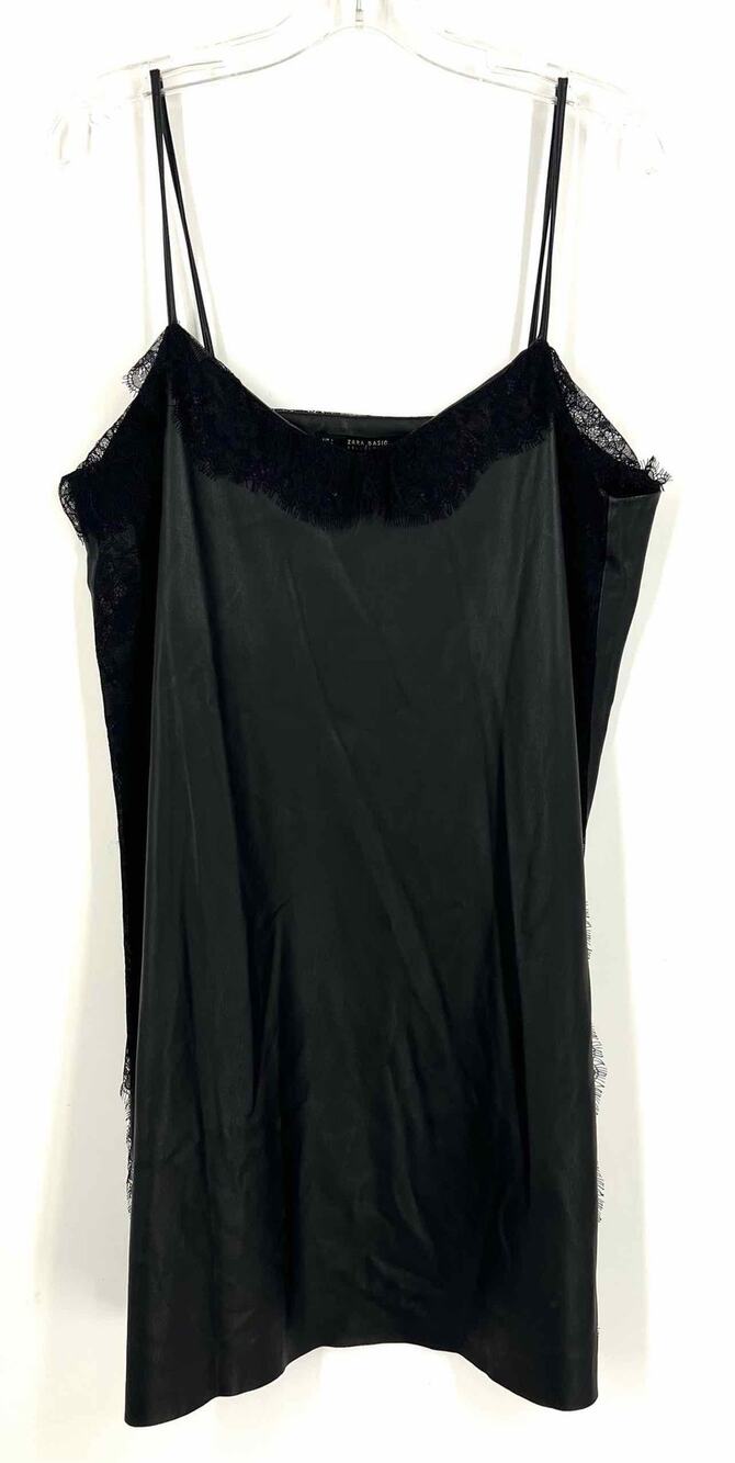 Zara Basic Size L Black Faux Leather Lace Dresses Dress
